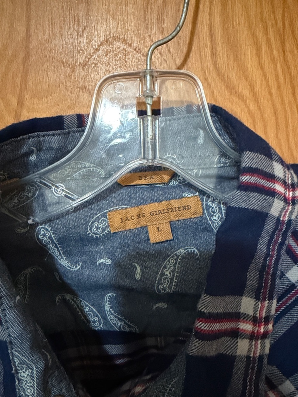 Womens bea jachs girlfriend Navy Plaid Button-Up Shirt size large - Picture 2 of 3